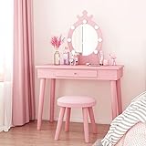 Drefure Kids Vanity with Mirror, Little Girl Vanity Set with Lighted Mirror and Stool, Brightness Adjustable, for Kids 2-8, Pink