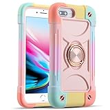 MARKILL Compatible with iPhone 6 Plus/6S Plus Case,iPhone 7 Plus Case/iPhone 8 Plus Case 5.5 Inch with Ring Stand, Heavy-Duty Military Grade Shockproof Phone Cover (Rainbow Pink)