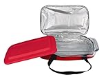 Le Regalo HW1236 Glass Casserole with Insulated Bag, Ideal for Picnic, Potluck, Hiking & Beach Trip-Retains Hot and Cold Temperature of Food, Overall13.75'x8.5'x2.75'- Red