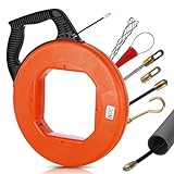 Electrical Fish Tape, Hancaner Fish Tape Wire Puller 100FT x 4mm, Fiberglass Wire Puller 6 Adapters Pull Wire, with Shatterproof Cable Retractable Spring, Max.Tensile Strength 120KG