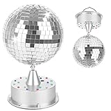 Mirror Ball Rotating Disco Ball 6RPM Electric Motor Base with Multi-Colored Strobe Bulbs Silver Hanging Disco Party Light for Large Disco Parties Light up Stage Lights Nightclubs Bars Bands KTV