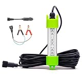 18W DC 12V Green IP68 Waterproof Aluminum Super Bright LED Fish Bait Submersible Dock Underwater Fishing Light Attractants For At Night Snook Crappie With Battery Clamps Cigarette Lighter Plug