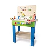 Master Workbench by Hape | Award Winning Kid's Wooden Tool Bench Toy Pretend Play Creative Building Set, Height Adjustable 35Piece Workshop for Toddlers