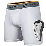Champro Standard Compression Boxer Shorts with Athletic Cup, White, Adult Large