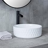 VESLA HOME 14.2' Round Bathroom Vessel Sink, Modern Above Counter Ceramic Bathroom Sink Bowl, Counter top Art Basin Vanity White Vessel Sinks for Bathrooms