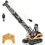 KidsFaves 15 Channel Remote Control Crane Toy,Proffesional Series,1:14 Scale-Rechargeable Battery RC Construction Toy Crane-Heavy Duty Metal Hook, with Lights Sounds for Boys & Girls 8-12