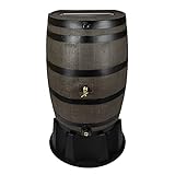 RTS Home Accents 551000651A5681 Polyethylene 50 US Gallon Flat Back Dual Spigot Rain Barrel with Stand, Woodgrain with Black Stripes