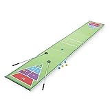 Hearthsong Shuffle Zone® 13-Foot Portable Indoor Shuffleboard Game, 13’L x 2’W, Includes 2 Cues, 8 Rolling Pucks with Sound Effects