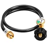 GasSaf 3FT Propane Hose, Propane Adapter Hose 1lb to 20lb Connection, Propane Tank Adapter and Gauge Fit for Weber Q Grills, Coleman Stoves, Blackstone Grills, Buddy Heaters & More