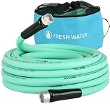 OULEME 35ft RV Water Hose with Storage Strap and Bag, 5/8' Drinking Water Hose with Aluminum Fittings, Anti Kink and Leak Free Garden Hose for Travel Trailer Camper Marine