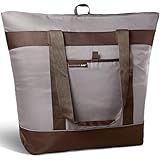 Rachael Ray Jumbo Chillout Thermal Tote, Insulated Soft Sided Cooler Bag, Foldable Reusable and Leak Proof Food Grocery Bag, Portable Travel Cooler, Hot or Cold Carrier, Sea Salt Grey