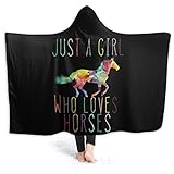 Just A Girl Who Loves Horses Wearable Blanket Fleece Hooded Robe Cloak Throw Quilt Poncho Microfiber Sherpa Plush Warm Wrap Multiple-Size Child(50'x40'in)