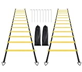 Agility Ladder Set, 2 Pack 12 Rungs Agility Ladder Set, Speed Training Ladder with Steel Stakes and Carry Bag for Soccer, Speed Fitness Feet Training (2 Pack, 12 Rungs)