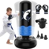 JUOIFIP Punching Bag for Kids, 66'' Inflatable Boxing Bag with Stand 27'' Widen Base Punching Bags Freestanding with Boxing Gloves and Electric Pump, Kicking Bag for Training Karate Taekwondo MMA