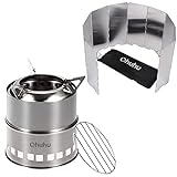 Ohuhu Wood Burning Camp Stoves + 10 Plates Camp Stove Windscreen for Camping Picnic, Backpacking, Cooking