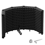 Moukey Microphone Isolation Shield, Acoustic Sound Shield With No Installation,3/8' and 5/8' Mic Threaded Mount, Mic Sound Absorbing Foam for Sound Recording Studio, Podcasts, Singing and Broadcasting