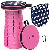 ALEVMOOM Portable Telescoping Stool Collapsible Stool with Cushion & Bag, Retractable Folding Stool for Adults Foldable Seat Sturdy Capacity 440 lbs for Camping Fishing Hiking BBQ