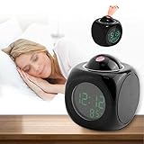 Gavigain Projector Alarm Clock,Digital Projection Alarm Clock Bedside Alarm Clock Projector with Weather Station, Indoor Outdoor Thermometer, Dual Alarm Clocks for Bedrooms,Battery Operated