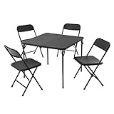 DOrame 5 Piece Resin Card Table and Four Chairs Set, Black