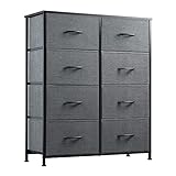 WLIVE Fabric Dresser for Bedroom, Tall Dresser with 8 Drawers, Storage Tower with Fabric Bins, Double Dresser, Chest of Drawers for Closet, Living Room, Hallway, Dark Gray