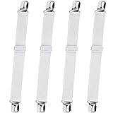 Bed Sheet Fasteners, Sopito 4pcs Adjustable Elastic Sheet Straps Heavy Duty Bed Sheet Grippers Suspenders for Mattresses Fitted Sheets Flat Sheets, White