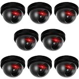 Kanayu 8 Pack Dummy Fake Camera CCTV Dome Fake Security Camera with Flashing Red LED Light Wireless Surveillance Dummy Cameras for Outside Decoy Camera with Screws Tape for Indoor Outdoor Home (Black)