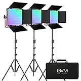 GVM RGB LED Video Light, 50W Video Lighting Kit with APP Control, 1200D Photography Lighting kit for YouTube Studio, 3 Packs Led Panel Light, 3200K-5600K, Aluminum Alloy Shell, CRI 97