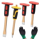 Tanstic 5Pcs Masonry Chisel Set, 7.8' 9.8' 11.8' Heavy Duty Flat Chisel and Point Chisel with Hand Protection and Gloves, Concrete Breaker Chisels for Demolishing Carving Masonry