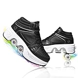 MLyzhe Women's Deformation Retractable Four-Wheeled Roller Skates Multifunction Adjustable Double Row Roller Shoes Outdoor Automatic Walking Sports Shoes,Black high top,36EU/6.5US