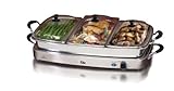Elite Gourmet EWM-9933 Triple 3 x 2.5 Quart Trays Buffet Server 7.5 Qt Oven Safe Pan Food Warmer, Temperature Control, Clear Slotted Lids, Perfect for Parties, Entertaining & Holidays, Stainless Steel