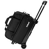 Goloni Double Roller 2 Ball Bowling Bag with Large Separate Shoe Compartment for Bowling Shoes (Up To US Mens Size 15) -Retractable Handle Extends to 40'