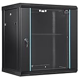 VEVOR 12U Wall Mount Network Cabinet, 15.5'' Deep Server Rack Cabinet Enclosure, 200 lbs Max. Ground-Mounted Load Capacity, with Locking Glass Door Side Panels, for IT Equipment, A/V Devices