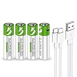 Lankoo USB AA Lithium ion Rechargeable Battery, High Capacity 1.5V 2600mWh Rechargeable AA Battery, 1.5 H Fast Charge, 1200 Cycle with Type C Port Cable, Constant Output,4-Pack