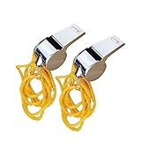 Medsuo 2pcs Stainless Steel Sports Whistles with Lanyard, Loud Crisp Sound Whistle for Sports Lifeguards Survival Emergency Training