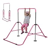 Slsy Gymnastics Bars Kids Kip Training Bars for Home, Folding Horizontal Bars with Adjustable Height, Practice Bar Gymnastic for Kids, Child, Girls, Boys (Pink Pro)