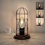 Touch Control Table Lamp, Industrial Bedside Lamp with 3 Way Dimmable Small Nightstand Lamp Vintage Metal Cage Table Lamp for Bedroom, Kitchen