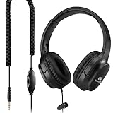 C G CHANGEEK Extra Long Cord Headphones for TV & PC with Volume Control, 18 Feet / 5.5M Extension Spring Coiled Cord, Universal 3.5mm AUX Audio, Wired Over Ear Stereo Headset, CGS-W6