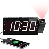 Projection Digital Alarm Clock for Ceiling,Wall,Bedroom - FM Radio,7” Large Number & 5 Dimmers,350°Projector,USB Charger,Sleep Timer,Plug in & Battery Backup,Loud Dual Alarm Clock for Heavy Sleepers
