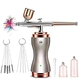 Airbrush Kit with Compressor 30PSI Airbrush Gun Rechargeable Portable Handheld Cordless Air Brush for Nails Art, Painting, Cake Decor, Cookie, Mode, Makeup, Barber (Silver)