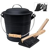 BRIAN & DANY Mini Ash Bucket with Lid and Shovel, 1.5 Gallon Fireplace Bucket with Broom, Coal Bucket Ash Can for Fireplace, Ashes, Fire Pit, Wood Burning Stove