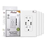 AIDA 4.2A USB Wall Outlet, 20A High Speed USB Ports Duplex Tamper Resistant Receptacle Plug, Wall Plate Included, UL Listed, White( 4 Pack )