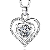 RIVIKO Heart Birthstone Pendant Necklace for Women 925 Sterling Silver Zirconia April Necklaces Christmas Valentine's Day Mothers Day Jewelry Gifts For Girls Mother Wife