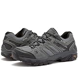 HI-TEC Ravus WP Low Waterproof Hiking Shoes for Men, Lightweight Breathable Outdoor Trekking and Trail Shoes - Dark Grey, 10.5 Extra Wide