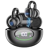 Wisezone Ear Clip Earbuds Bluetooth 5.3 Wireless Headphones with 4 HD Mic and 42 Hours Reproduction Dual LED Display Charging Case,IPX7 Waterproof Sports Earbuds