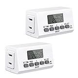 BN-LINK Digital Timer Outlet 24-Hour Programmable Digital Outlet Timer 2 Pack 2 On/Off Programs 2-Prong Mini Indoor Easy Set Stackable Plug-in for Lights Lamps Fans Accurate 8A/1000W 1/3HP