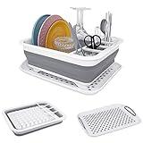 Goderewild Collapsible Dish Rack with Drainboard for Drying Dishes - Space-Saving Foldable Design with Dinnerware Storage Tray/Basket - Perfect for Kitchen Counter Organization