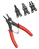 Snap Ring Pliers, Hosrnovo 4 In 1 C Clips Removal Retaining Set for Automotive and Engine Repair, Interchangeable Jaw Head 45 90 and 180 Degree Angled Jaws