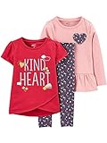 Simple Joys by Carter's Baby Girls' 3-Piece Playwear Set, Dark Grey Floral/Pink Hearts/Red Text Print, 18 Months
