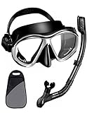 Snorkel Set, Dry Snorkeling Gear Panoramic Wide View Mask with Anti Fog Tempered Glass, Anti Leak Snorkel Gear with Adjustable Strap and Easy Breathing for Scuba Diving