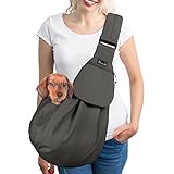 SlowTon Dog Carrier Sling, Thick Padded Adjustable Shoulder Strap Dog Carriers for Small Dogs, Puppy Carrier Purse for Pet Cat with Front Zipper Pocket Safety Belt Machine Washable (Grey L)